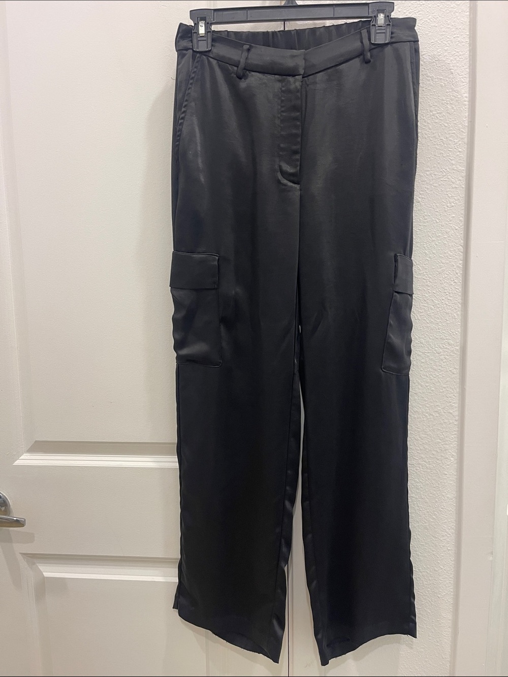 Halogen Black Satin Cargo Wide-Leg Pants